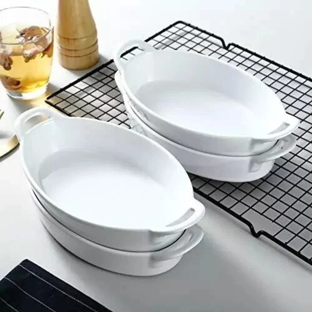 Bruntmor Oval Au Gratin Baking Dishes Set of 4 8x5 Ceramic Lasagna Pan White NEW